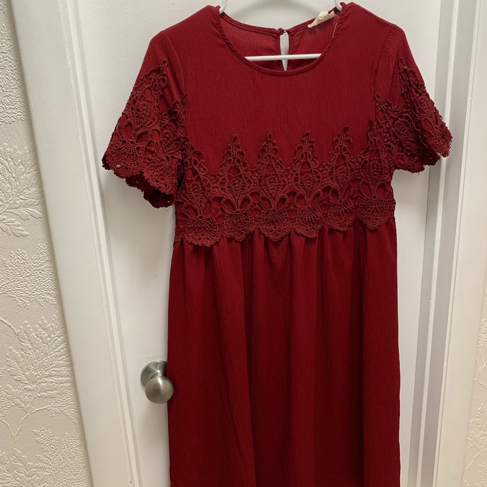 Orange Creek maroon Red Lace Midi Dress